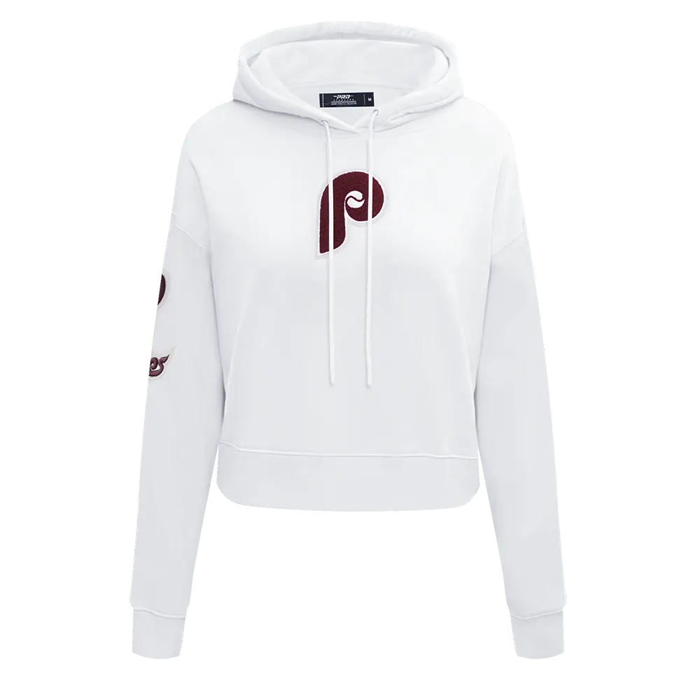 MLB PHILADELPHIA PHILLIES RETRO CLASSIC WOMEN'S CROPPED PO HOODIE (WHITE)