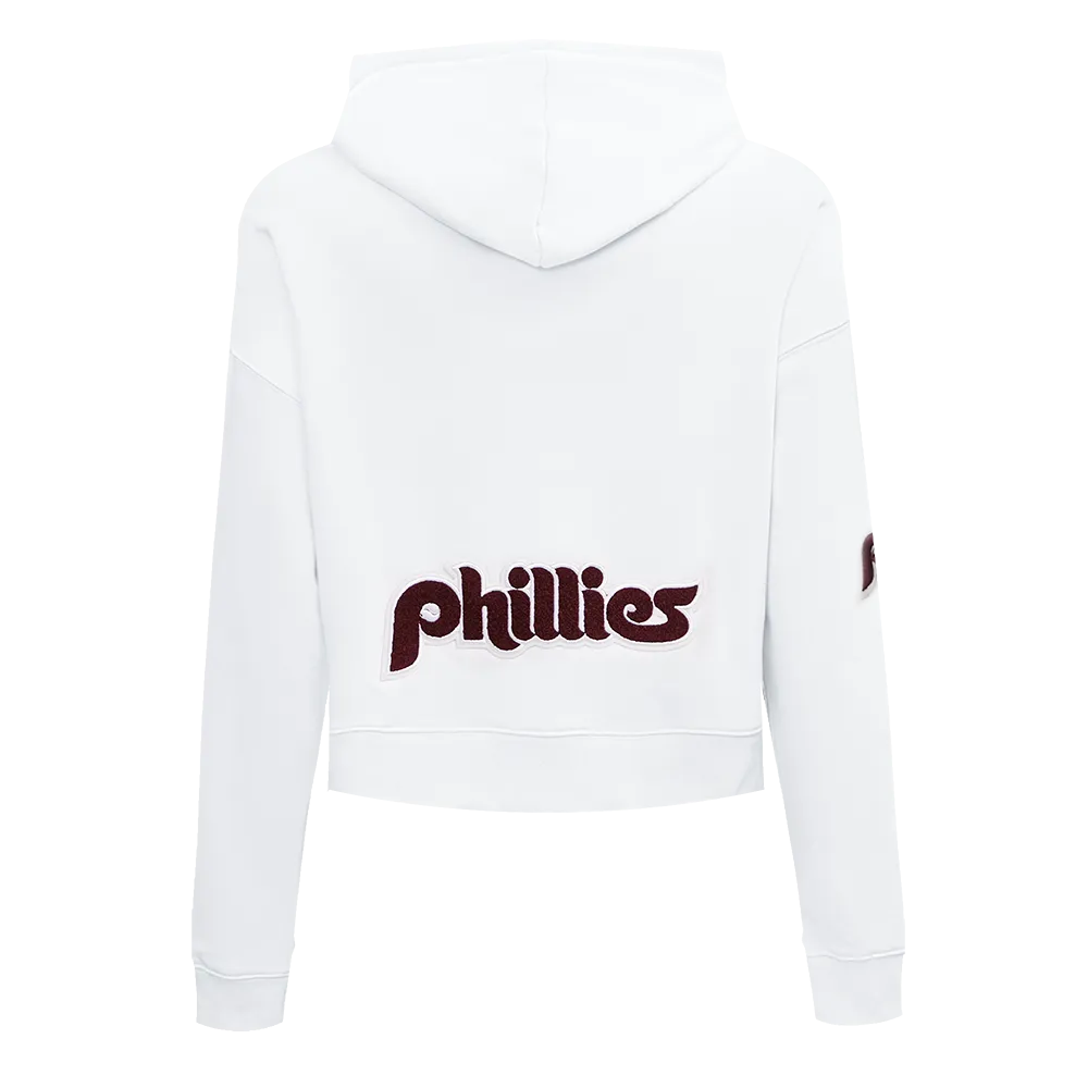 MLB PHILADELPHIA PHILLIES RETRO CLASSIC WOMEN'S CROPPED PO HOODIE (WHITE)