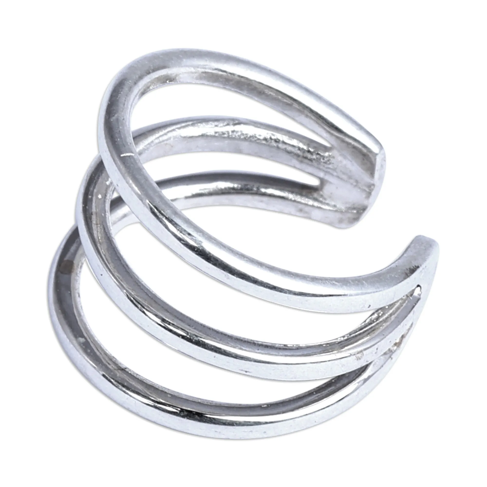 Modern Three-Strand Sterling Silver Ear Cuff from Armenia - Three Lives | NOVICA