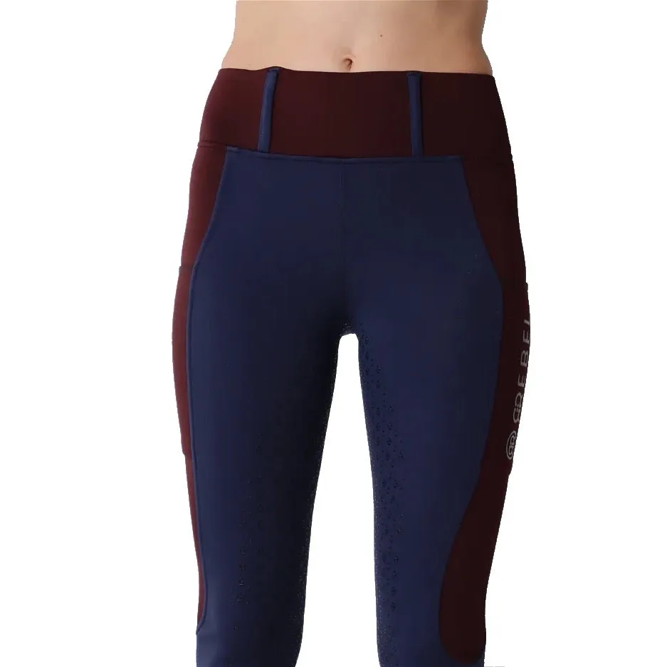 Montar REBEL Two Color Pull on Full Grip Riding Tights, Navy/Plum