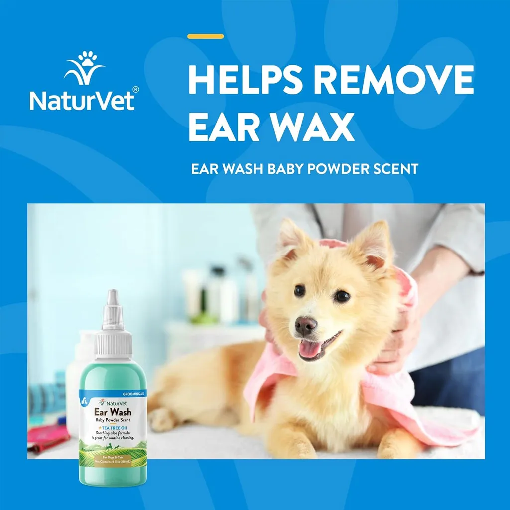 NaturVet Ear Wash Bay Powder Scent   Tea Tree Oil for Dogs & Cats, 4-oz