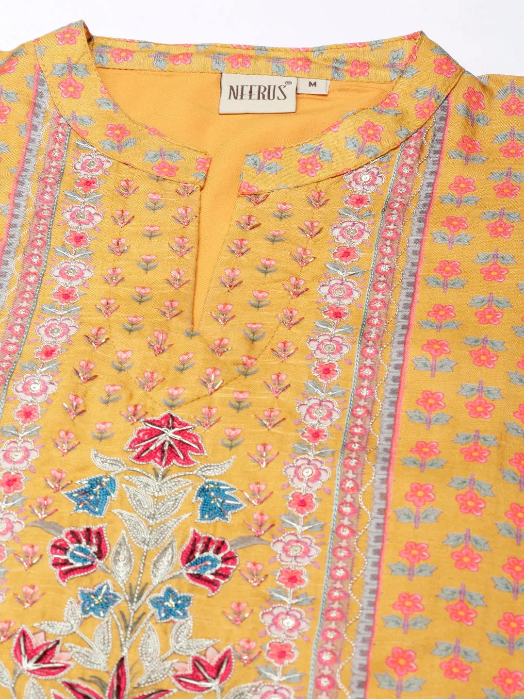 Neerus Mustard Regular Anarkali Kurta and Trousers With Dupatta