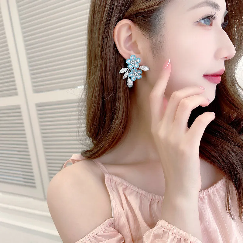 New light luxury micro-studded zirconium flower earrings exaggerated atmosphere heavy earrings