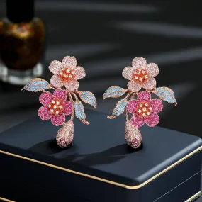 New light luxury micro-studded zirconium flower earrings exaggerated atmosphere heavy earrings