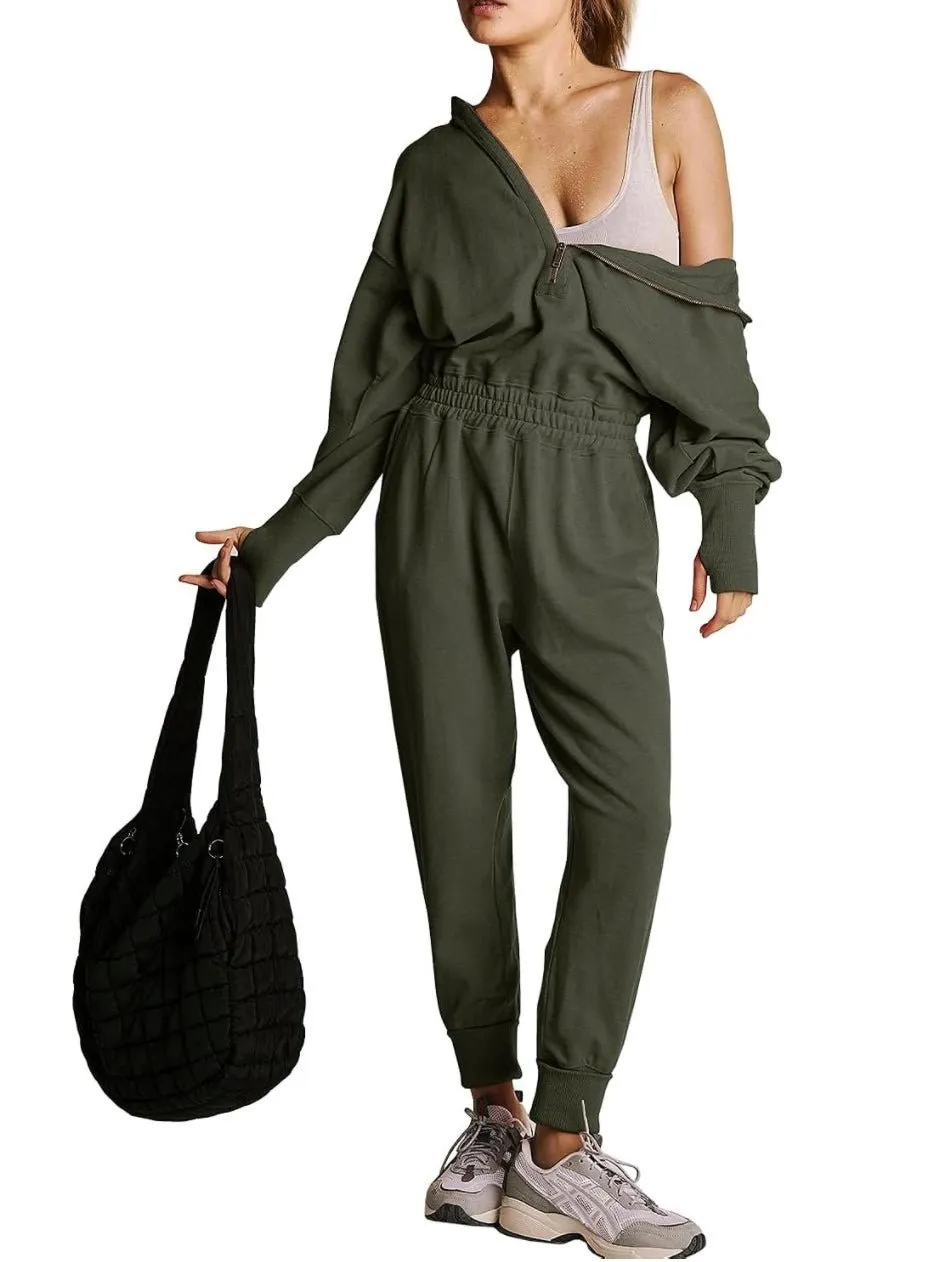 Olive green hooded loose jumper overall