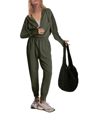 Olive green hooded loose jumper overall