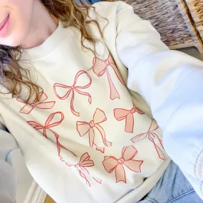 Online Exclusive | Coquette Bow Long Sleeve Graphic Sweatshirt in Cream