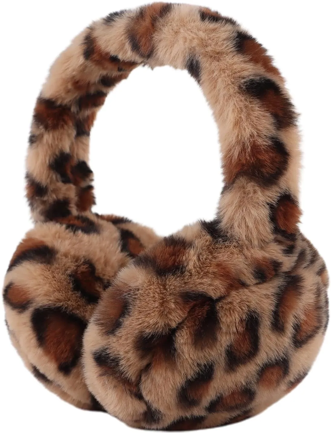 Orange Leopard Printed Foldable Faux Fur Winter Style Ear Muffs