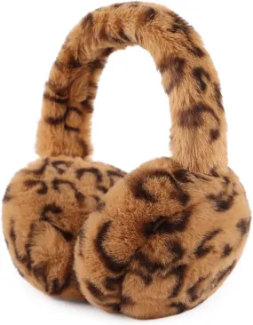 Orange Leopard Printed Foldable Faux Fur Winter Style Ear Muffs