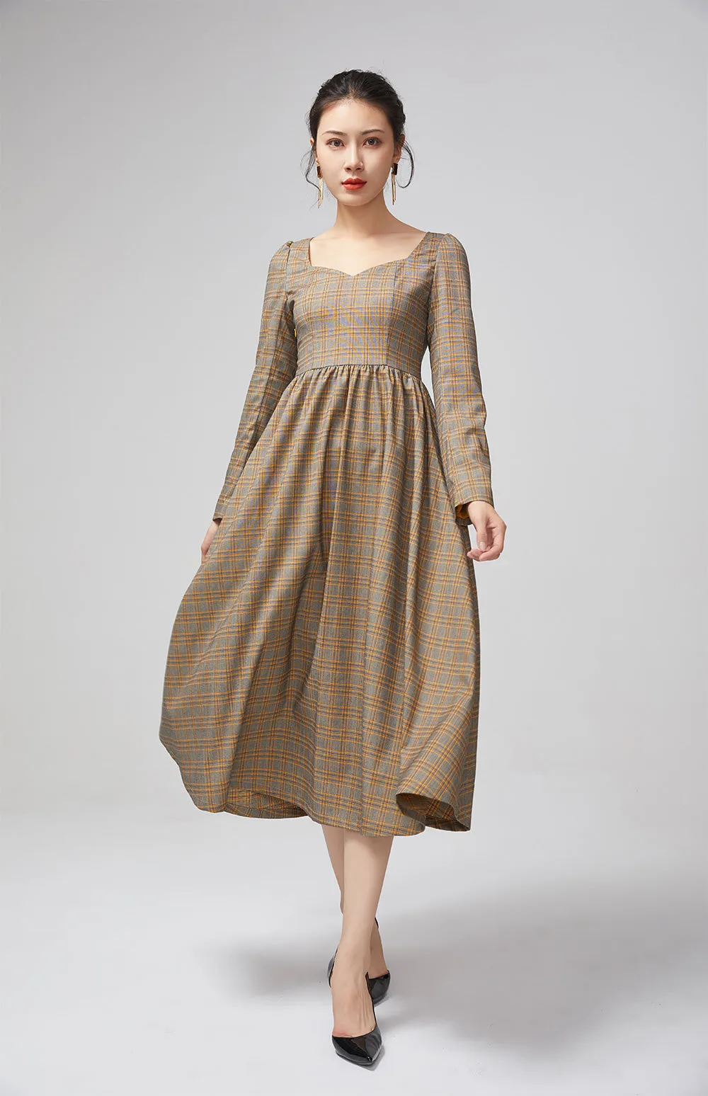 Plaid Dress long sleeve dress fitted dress, morden dress 2198