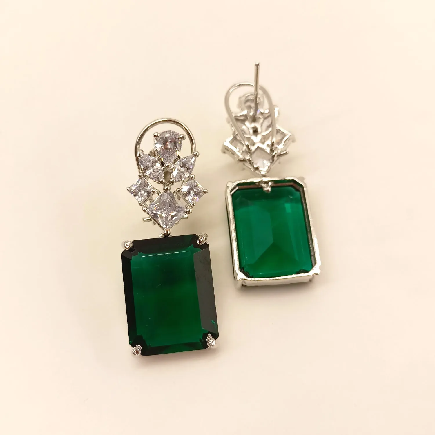 Pratima Green Emerald AD Silver Earrings