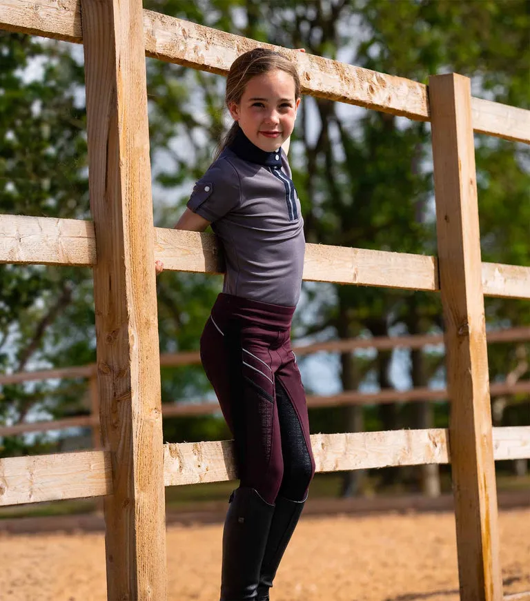 Premier Equine Astrid Girls Full Seat Gel Pull On Riding Tights (Wine)