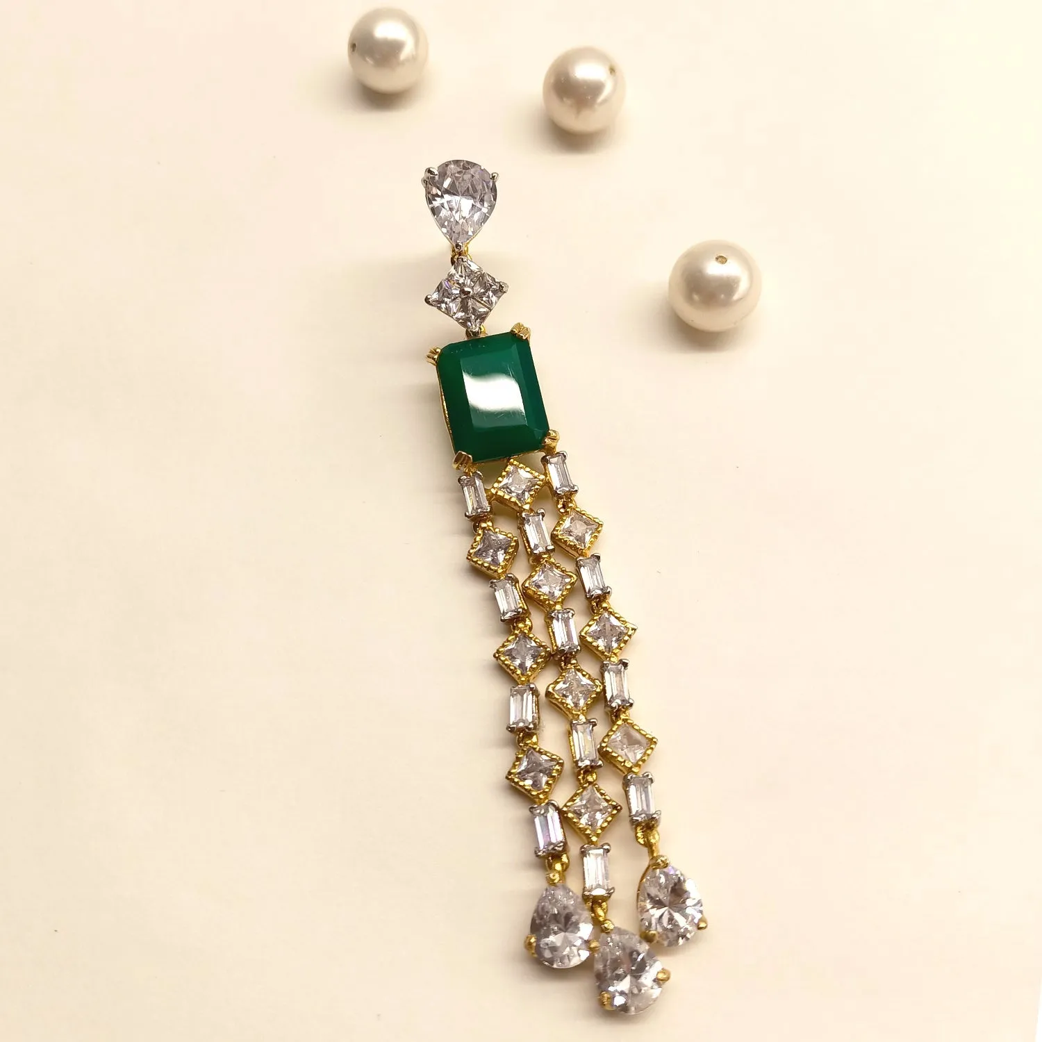 Priyal Green Stoned American Diamond Gold Plated Earrings