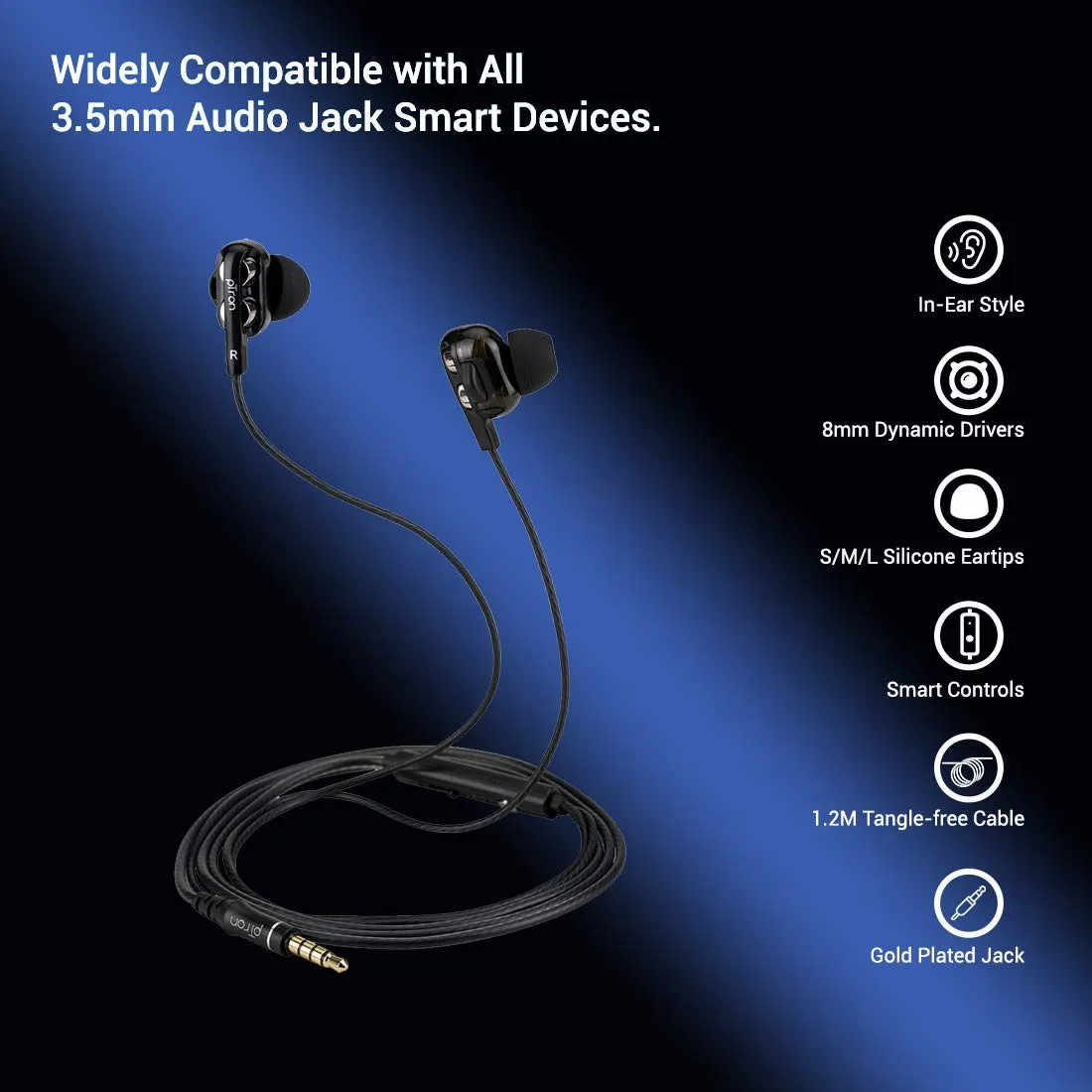 pTron Boom Ultima V2 Dual Driver, in Ear Gaming Wired Earphones with Mic, Volume Control, Passive Noise Cancelling Boom 3 with 3.5mm Audio Jack & 1.2M Tangle-Free Cable (Black)