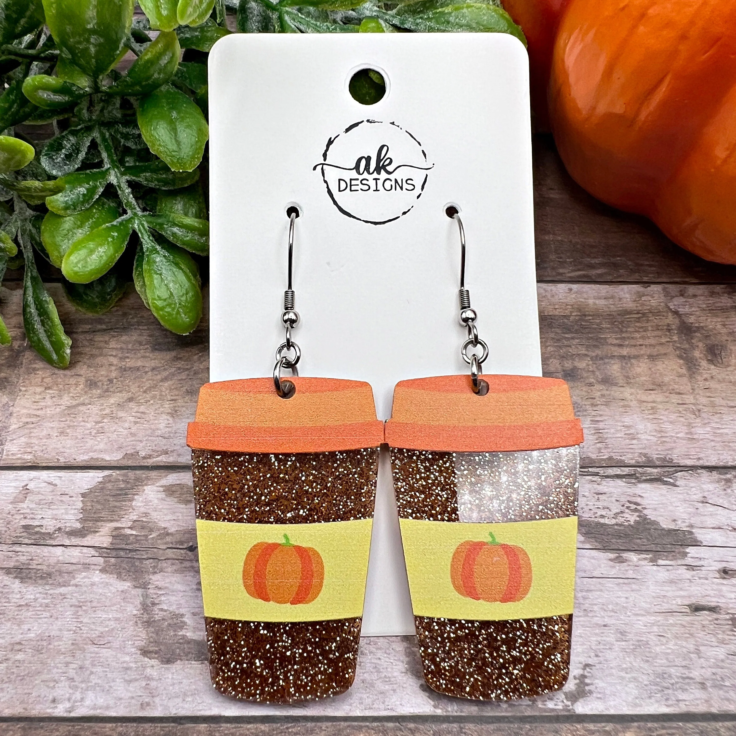 Pumpkin Spice Latte Coffee Glitter Acrylic Earrings - Fall Theme Food Drink