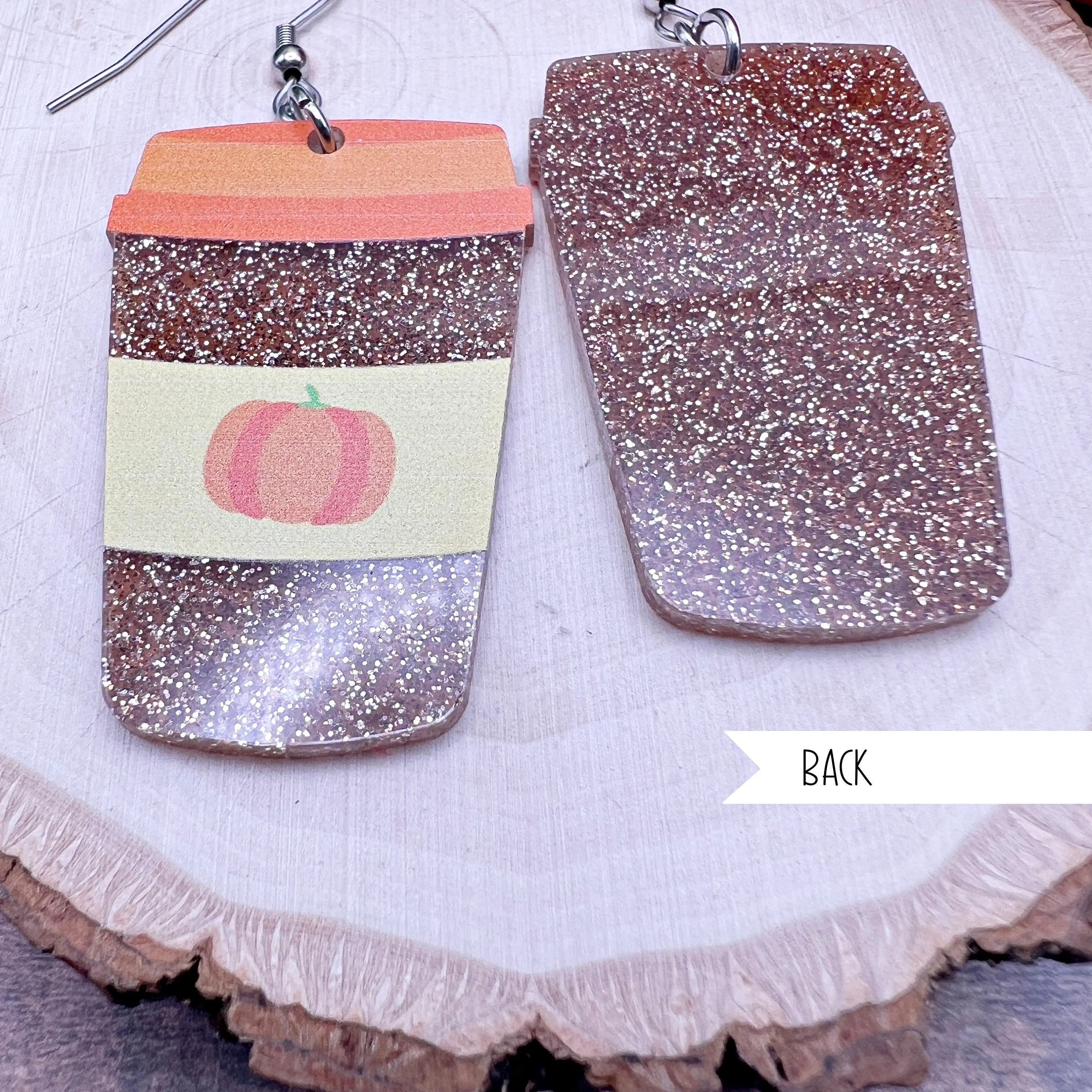 Pumpkin Spice Latte Coffee Glitter Acrylic Earrings - Fall Theme Food Drink