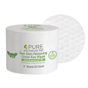 Pure and Natural Pet Tear Stain Removing Under Eye Wipes with Organic Aloe Vera for Dogs 50ct