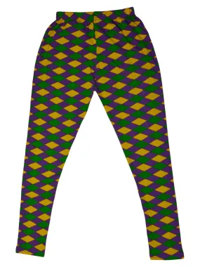 Purple Green Gold Harlequin Print Kids Tights/Leggings