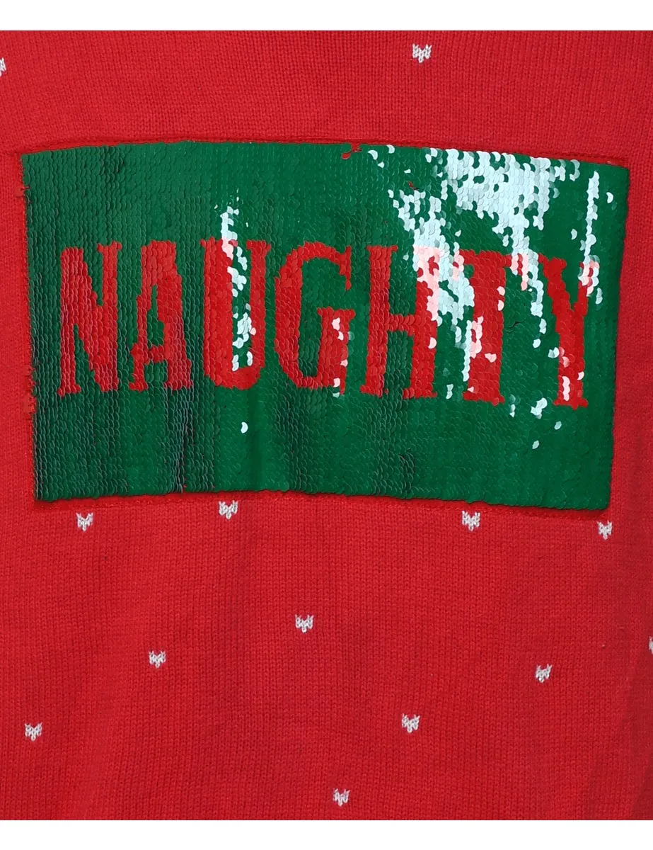 Red & Green Sparkly Festive Gift Design Christmas Jumper - M