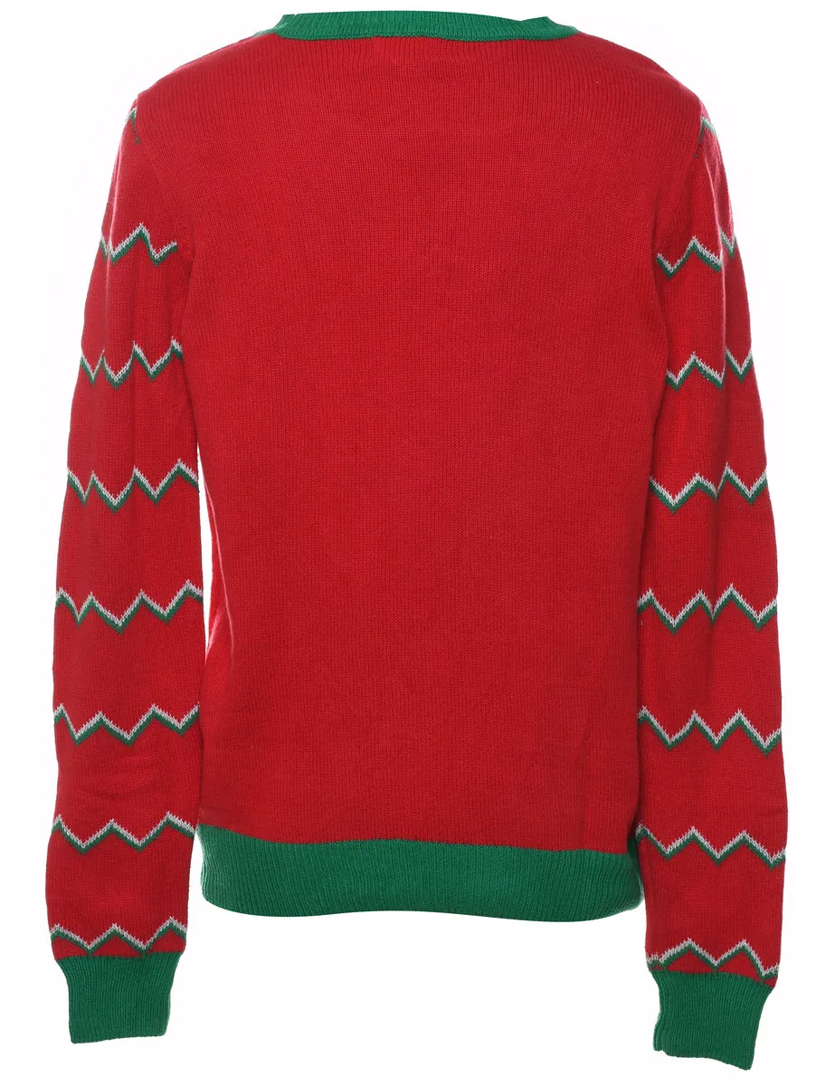 Red & Green Sparkly Festive Gift Design Christmas Jumper - M