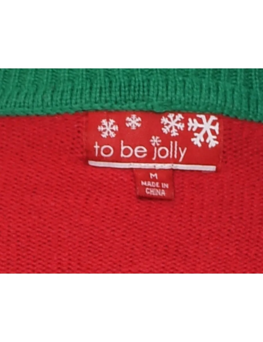 Red & Green Sparkly Festive Gift Design Christmas Jumper - M