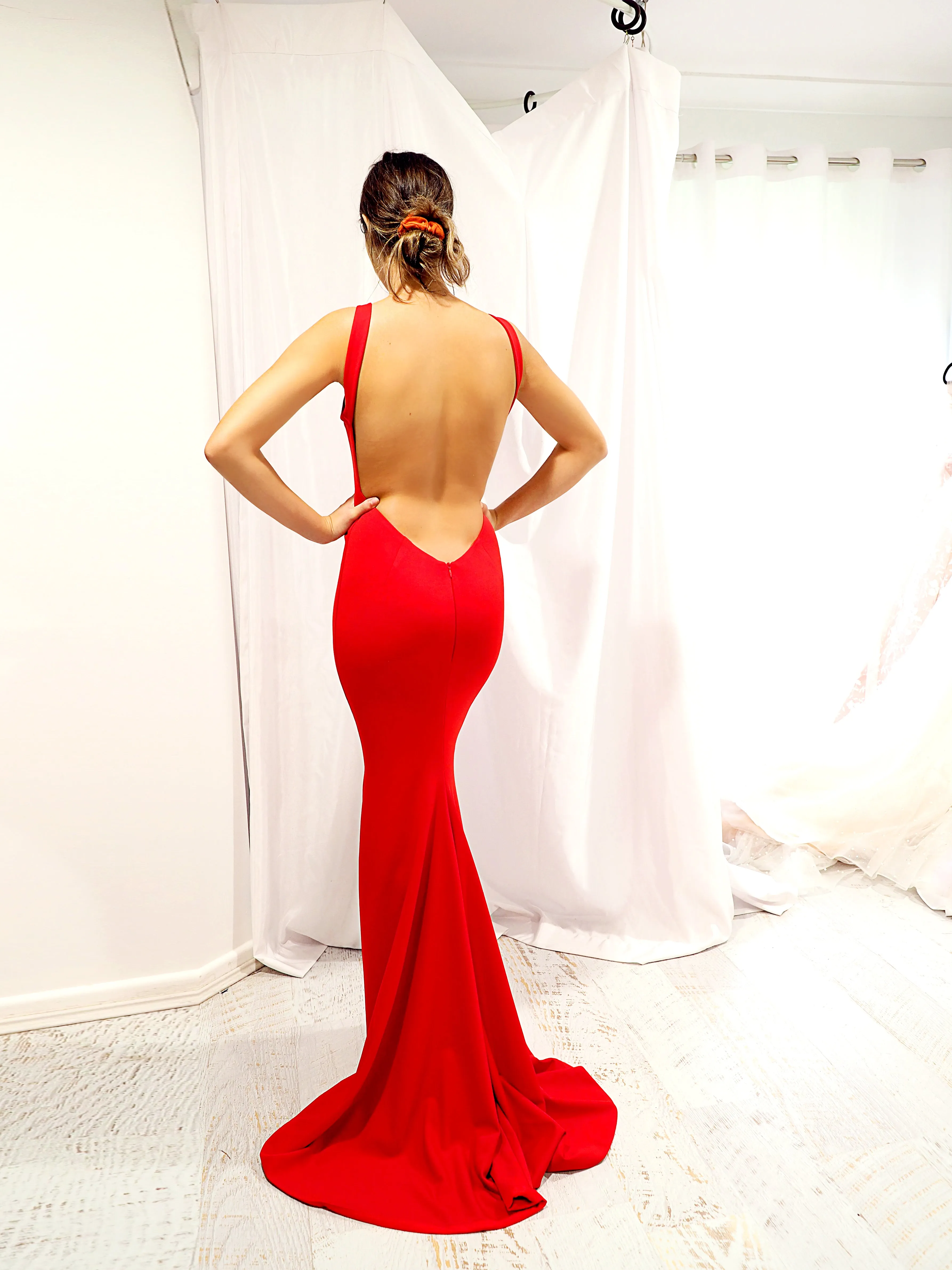 Red low back dress