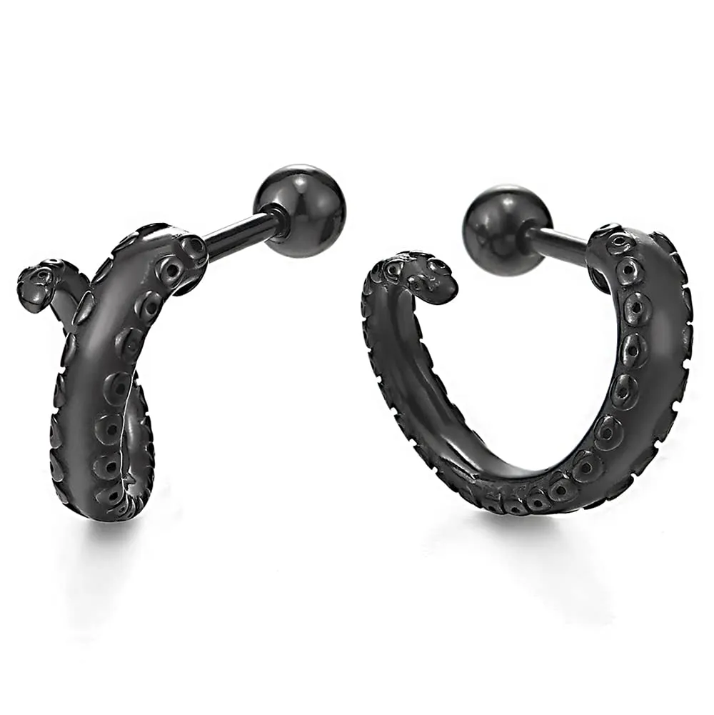 Retro Style Octopus Tentacle Claw Tail Half Hoop Stud Earrings for Man Women, Stainless Steel