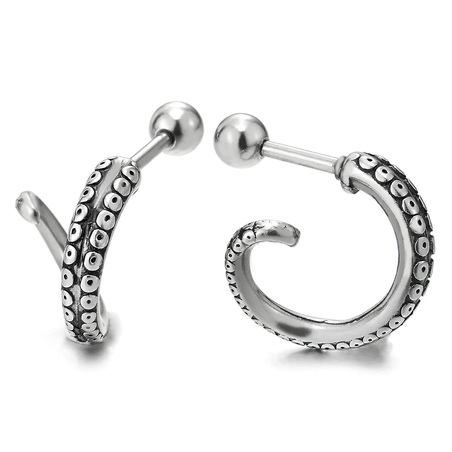 Retro Style Octopus Tentacle Claw Tail Half Hoop Stud Earrings for Man Women, Stainless Steel