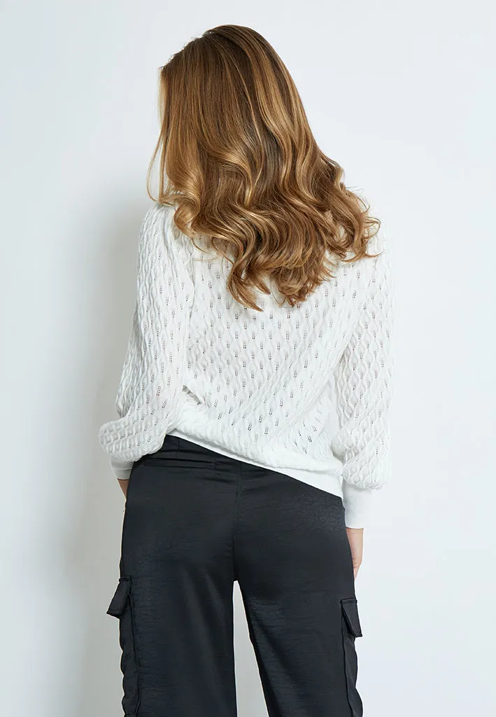 Rosalia Puff Sleeve Knit Pullover - Cloud Dancer