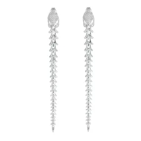 Serpent's Trace Long Drop Earrings - Silver & Diamond PavÃ©