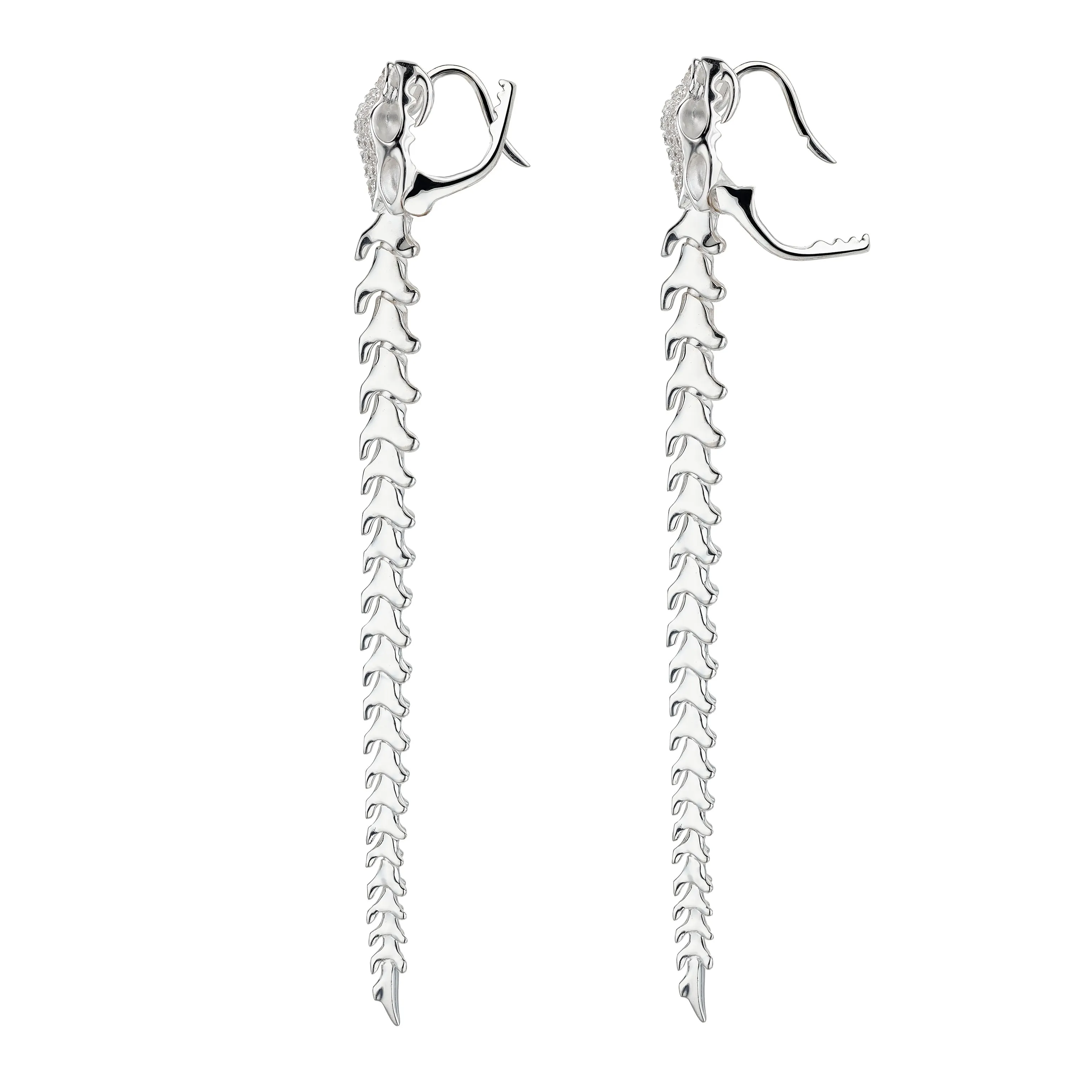 Serpent's Trace Long Drop Earrings - Silver & Diamond PavÃ©