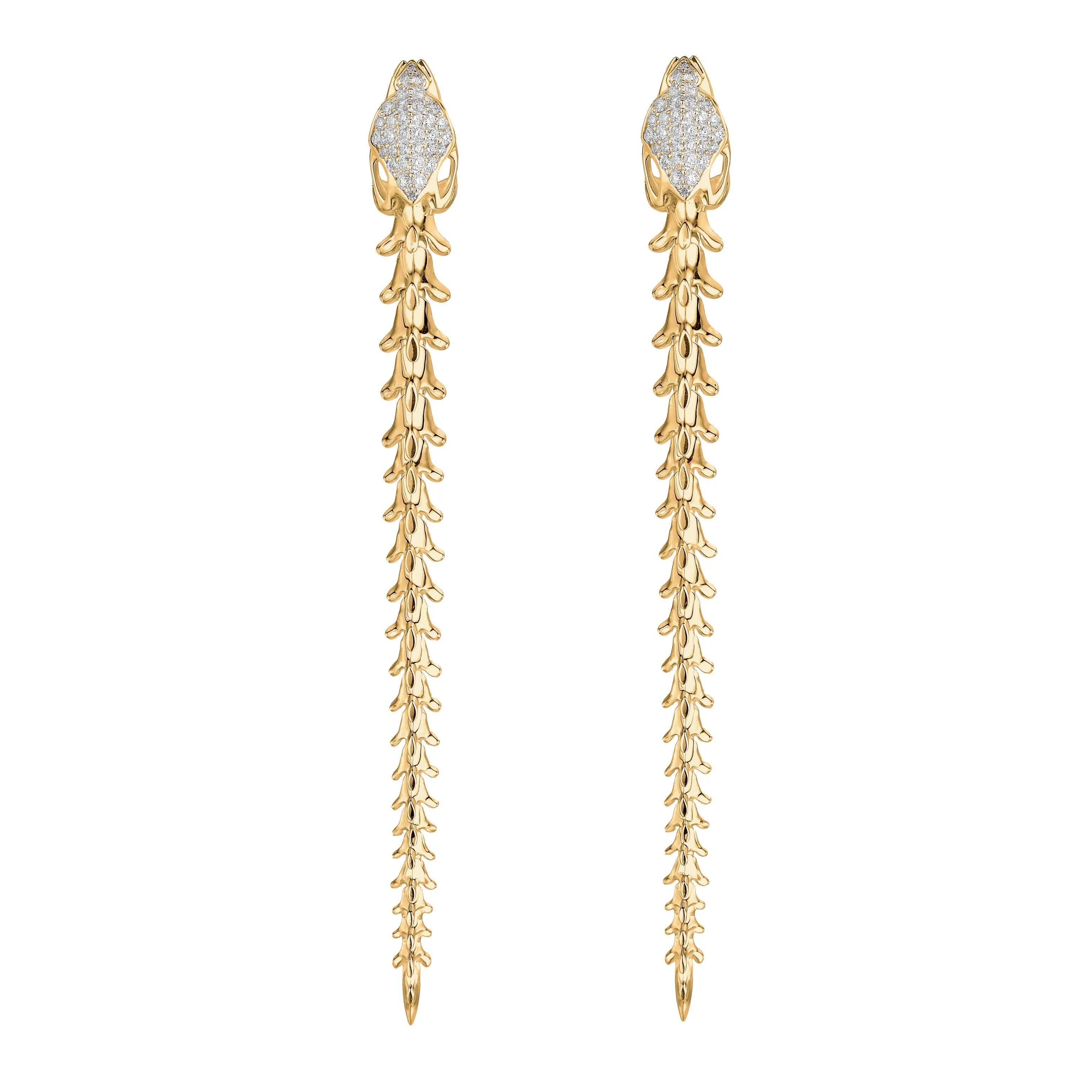 Serpent's Trace Long Drop Earrings - Yellow Gold Vermeil & Diamond PavÃ©