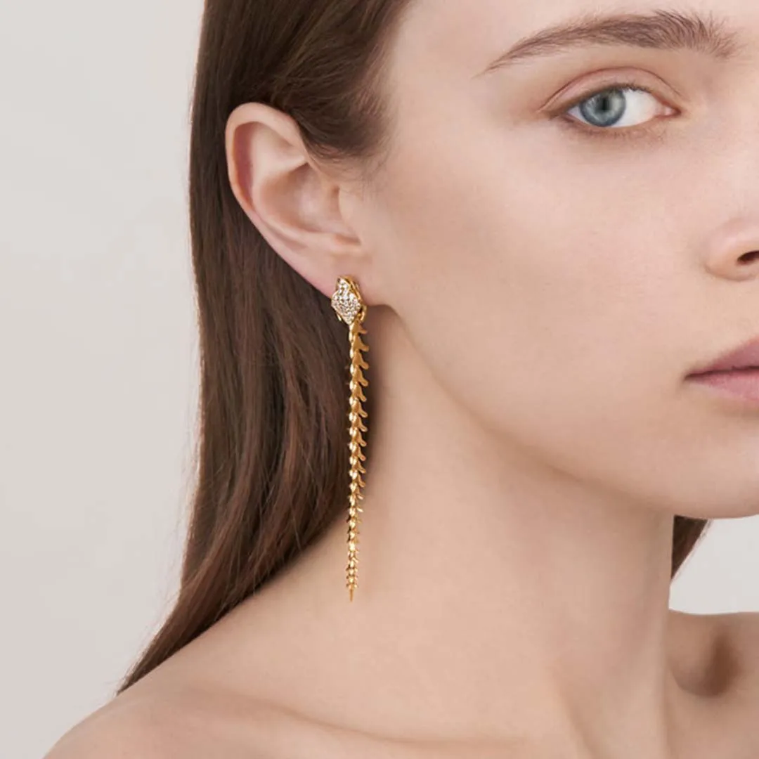 Serpent's Trace Long Drop Earrings - Yellow Gold Vermeil & Diamond PavÃ©