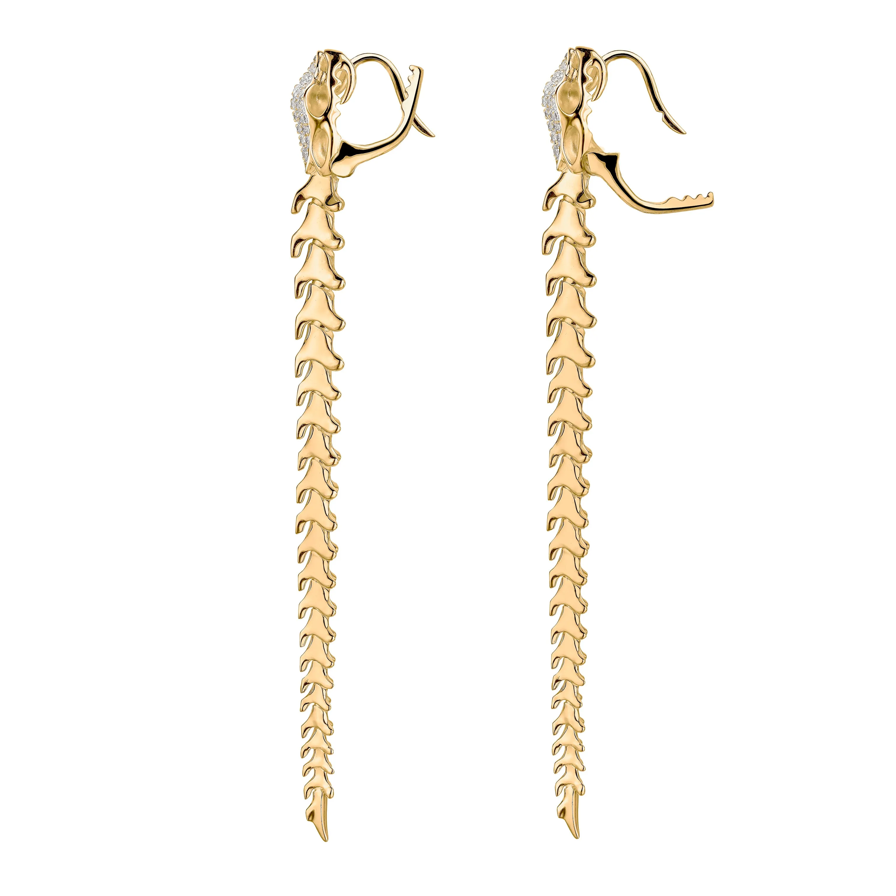 Serpent's Trace Long Drop Earrings - Yellow Gold Vermeil & Diamond PavÃ©