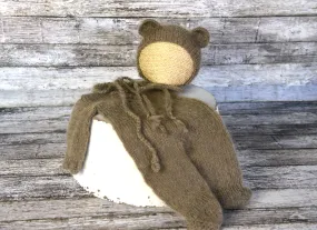 SET Mohair Bear Bonnet and Suit - Brown