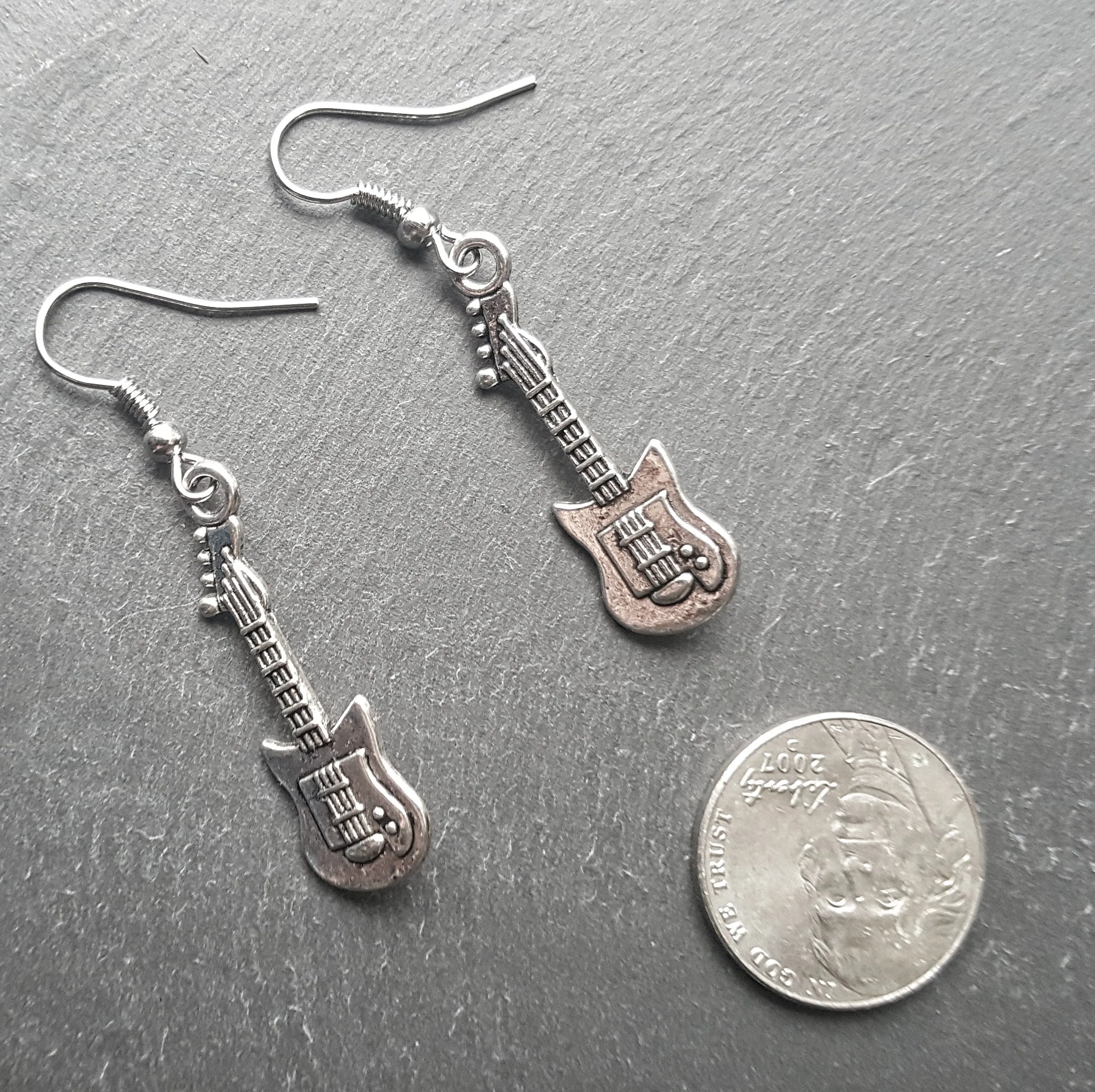 Silver Guitar Earrings Gift Idea for Guitarist