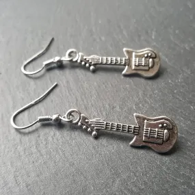 Silver Guitar Earrings Gift Idea for Guitarist