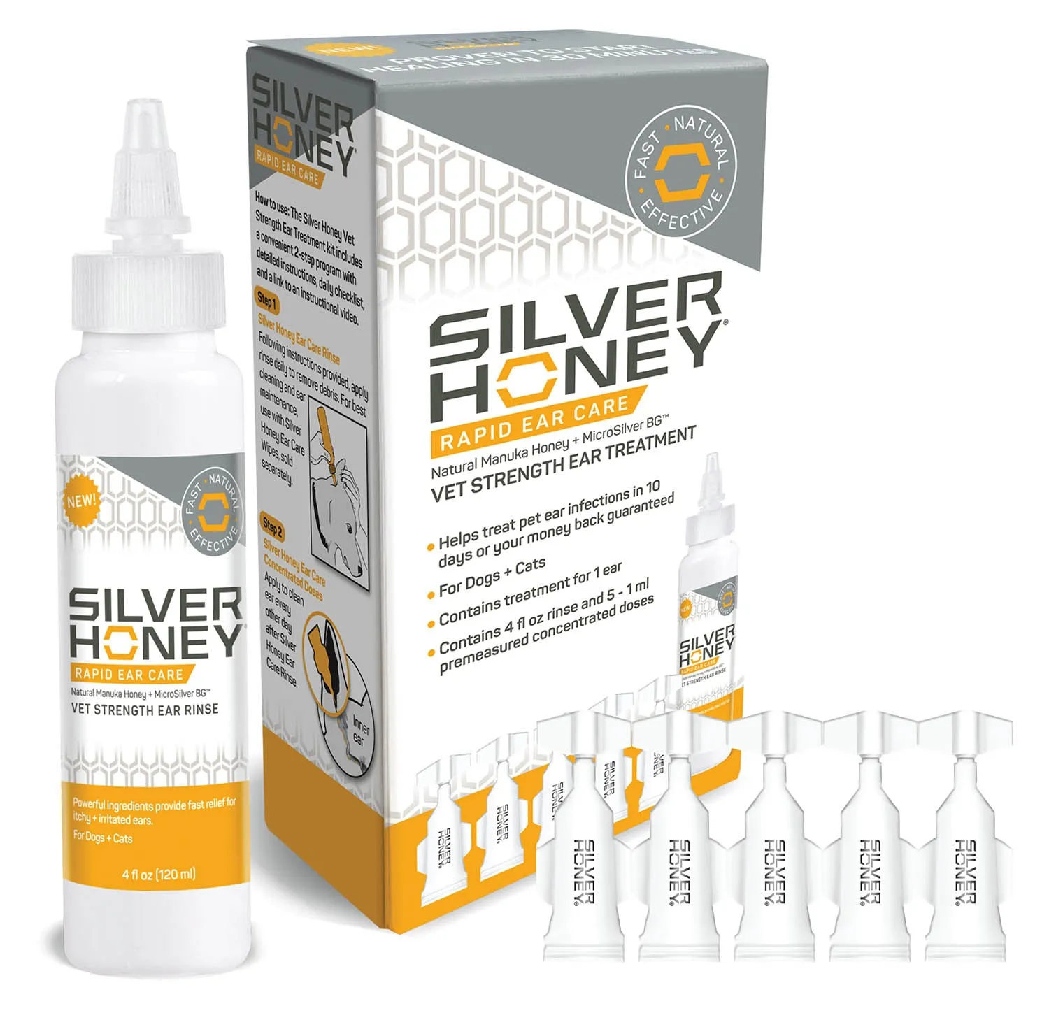 Silver Honey Rapid Ear Care Vet Strength Ear Treatment Rinse   Concentrated Doses