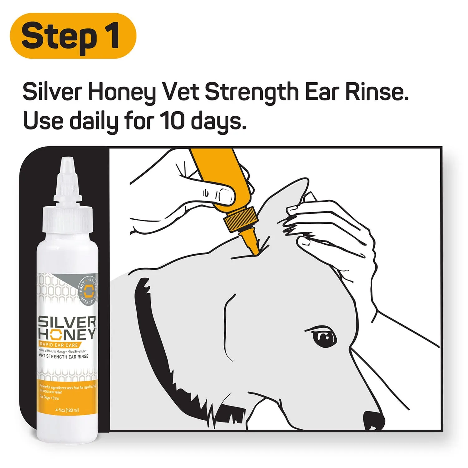 Silver Honey Rapid Ear Care Vet Strength Ear Treatment Rinse   Concentrated Doses