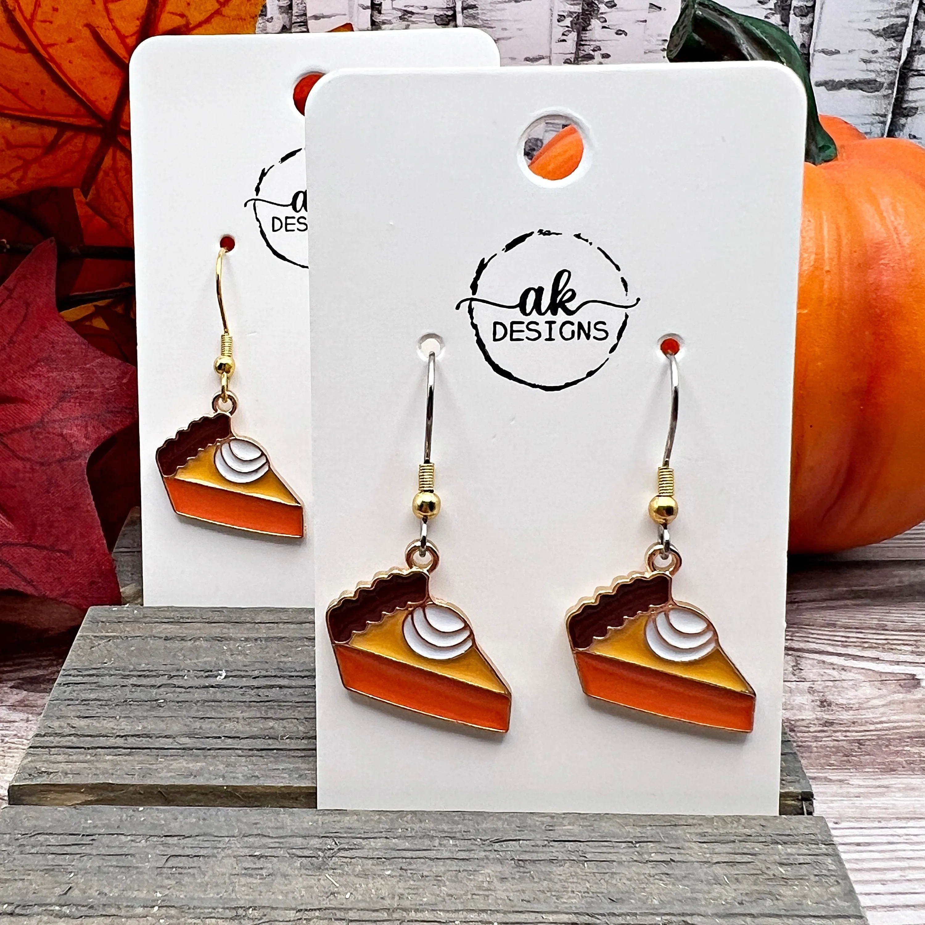 Slice of Pumpkin Pie Earrings, Fall Baking Thanksgiving October Vibes, Goldtone Two-tone , Hypoallergenic Gift