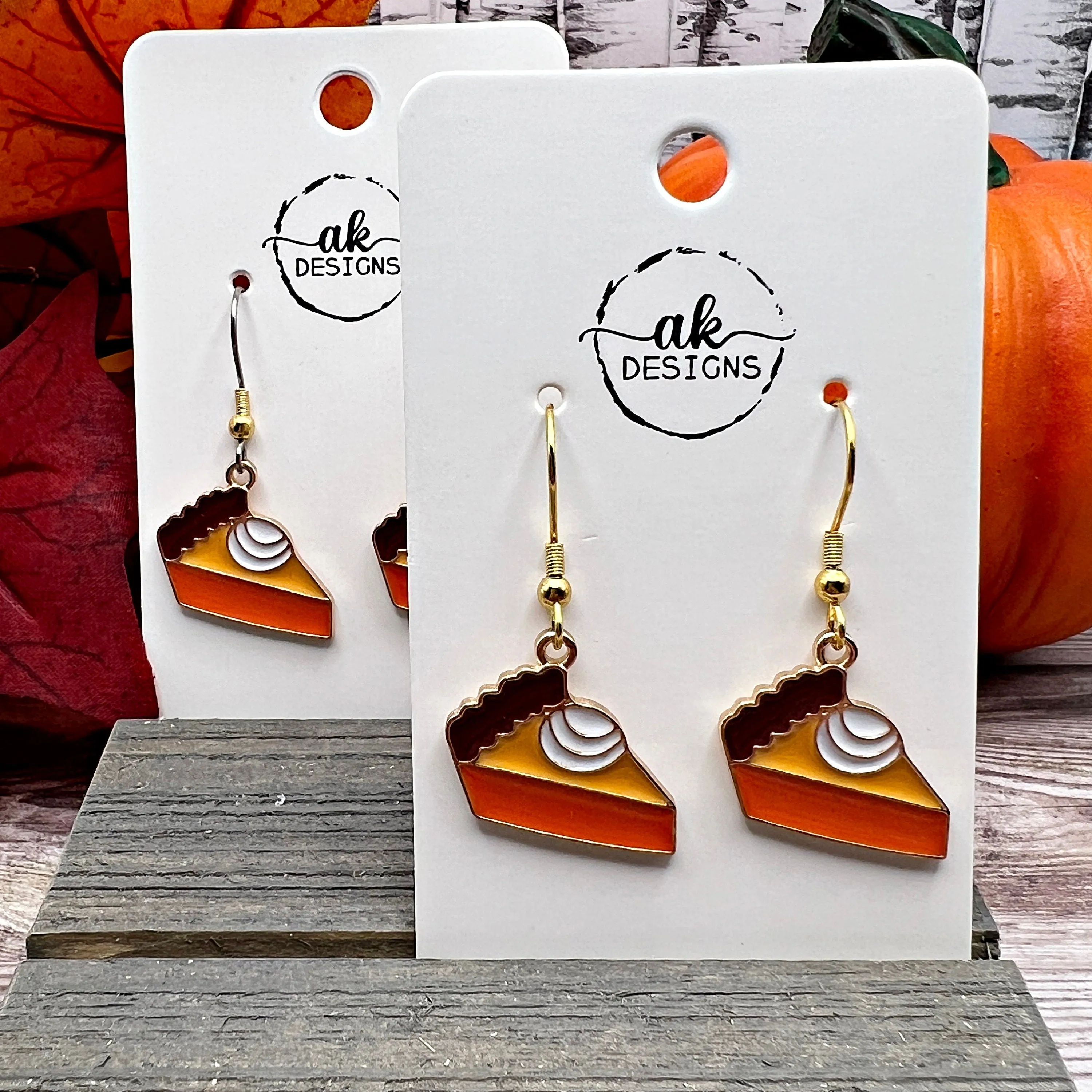 Slice of Pumpkin Pie Earrings, Fall Baking Thanksgiving October Vibes, Goldtone Two-tone , Hypoallergenic Gift