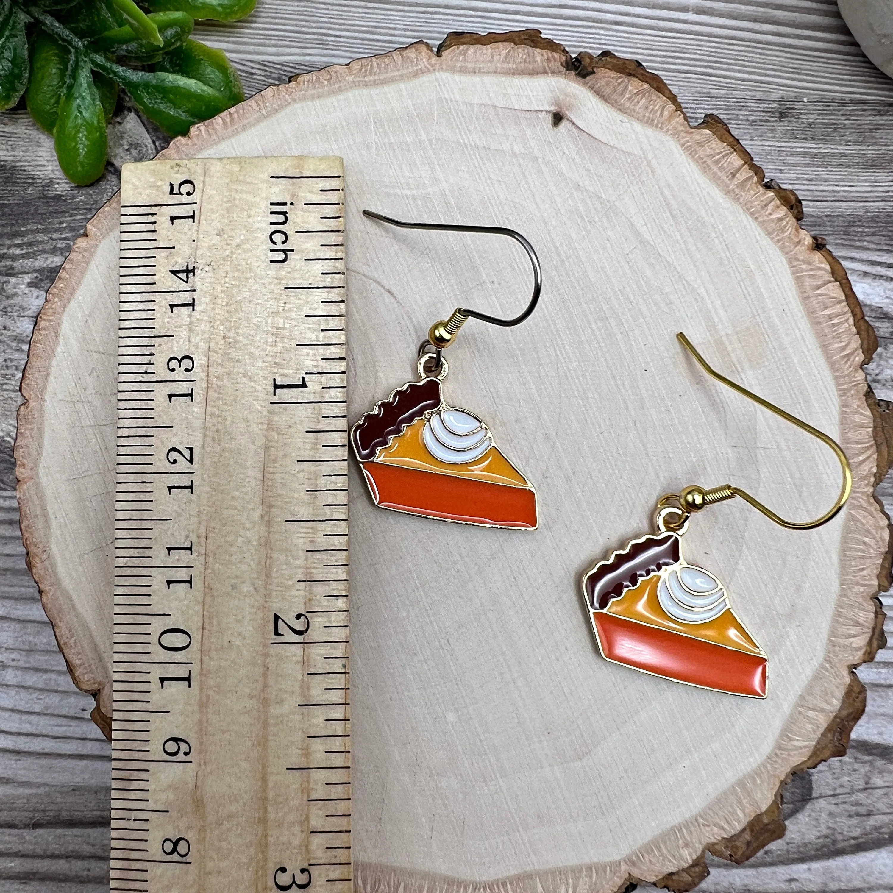 Slice of Pumpkin Pie Earrings, Fall Baking Thanksgiving October Vibes, Goldtone Two-tone , Hypoallergenic Gift