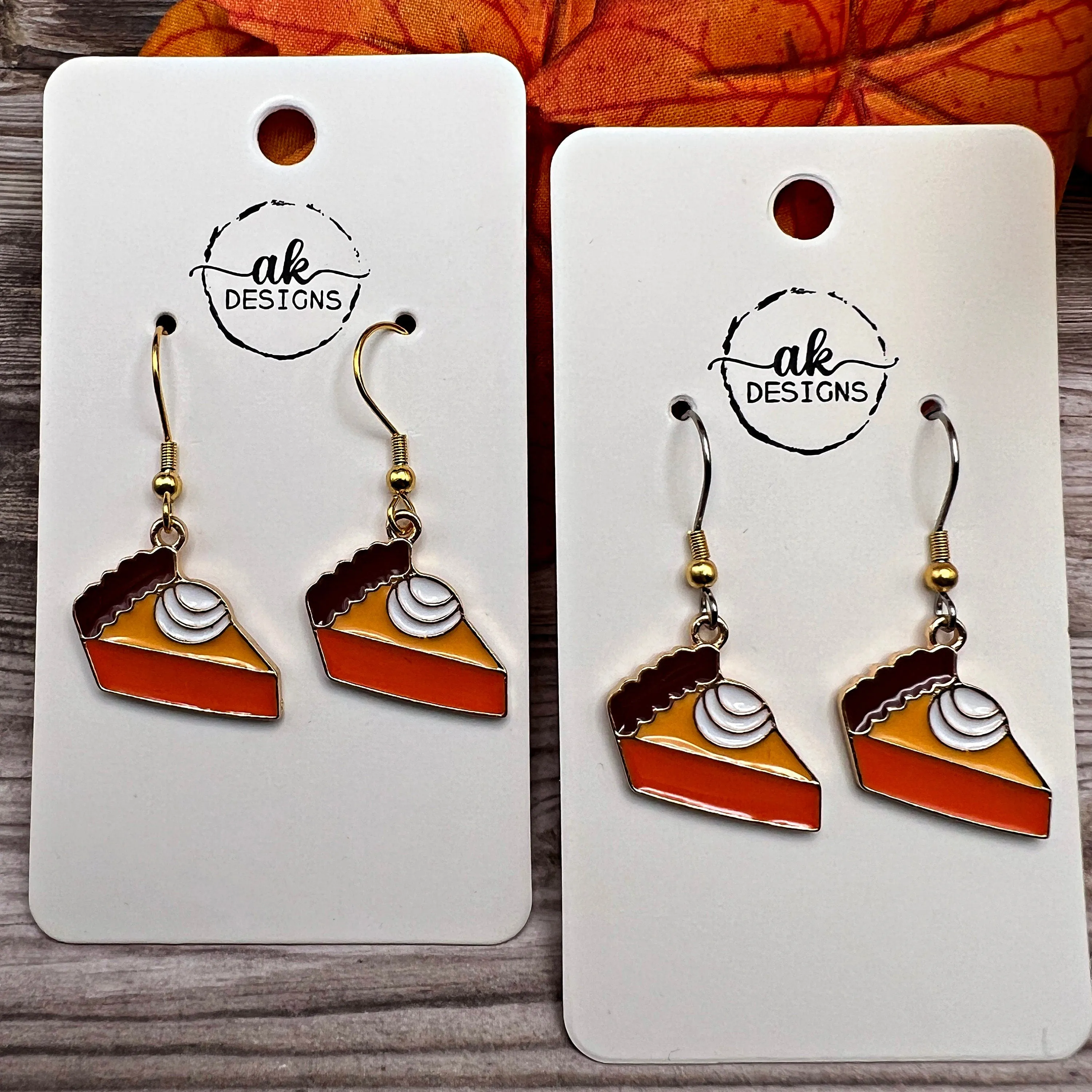 Slice of Pumpkin Pie Earrings, Fall Baking Thanksgiving October Vibes, Goldtone Two-tone , Hypoallergenic Gift