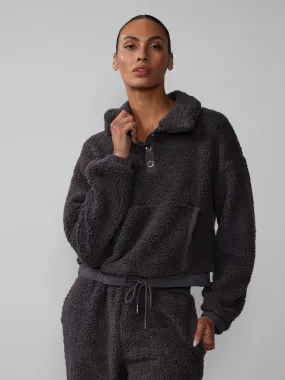 Snap Button Sherpa Pullover Sweatshirt