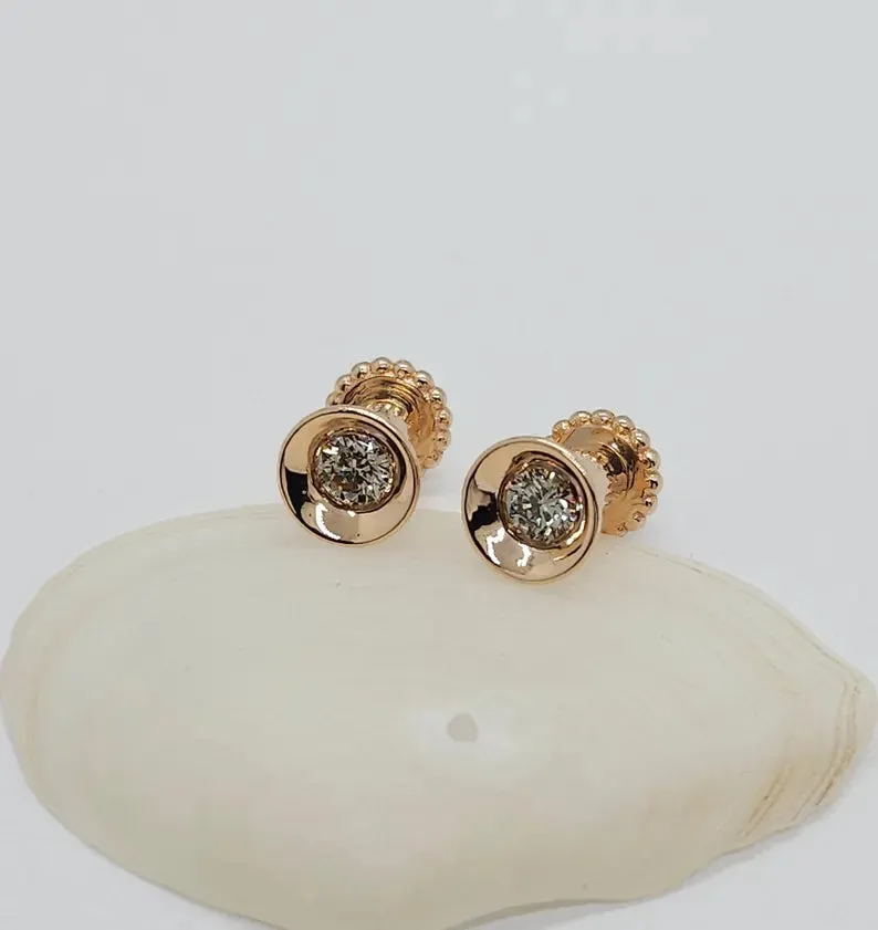 Solid Gold Ear Gauges 14k Plugs Gray Diamonds