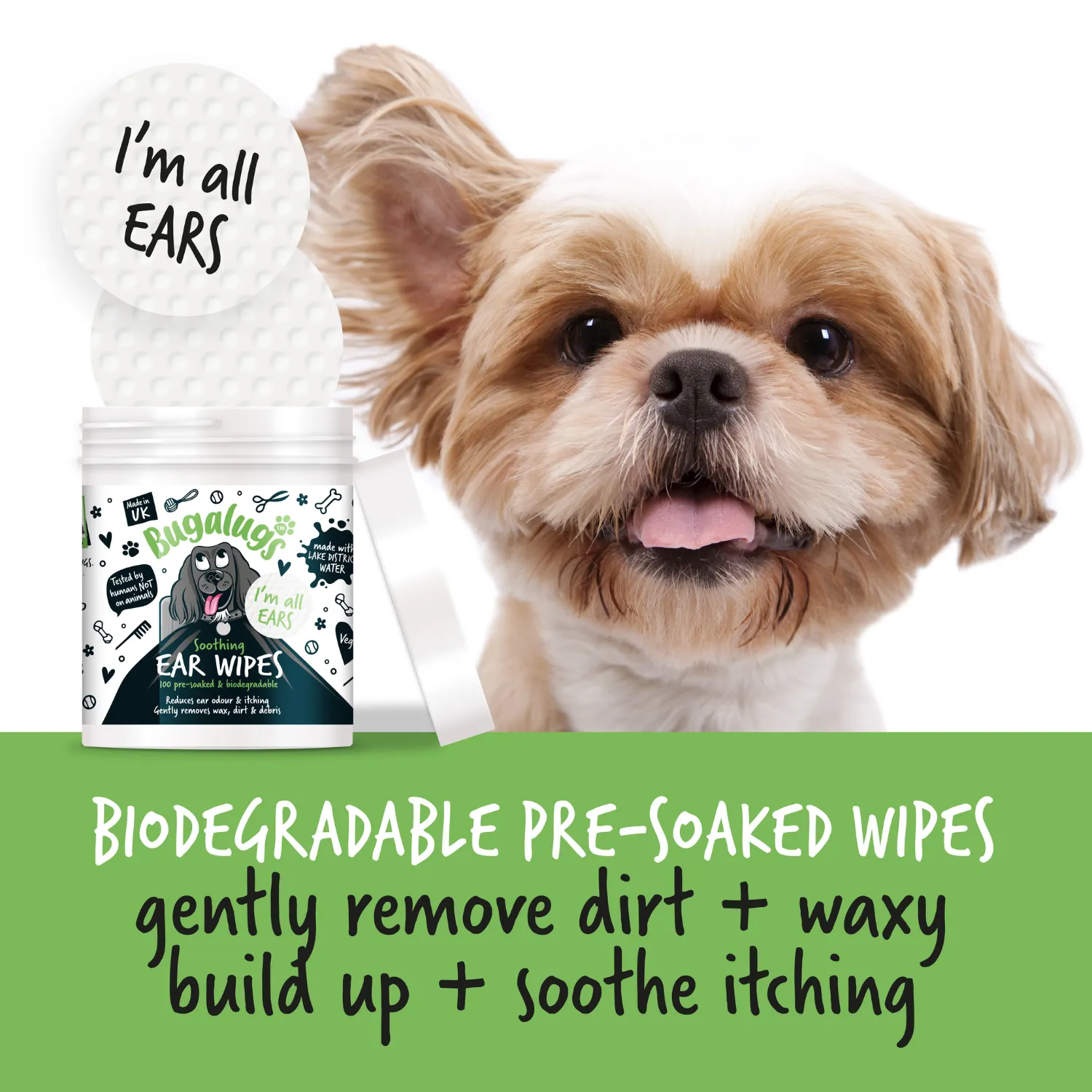 Soothing Ear Wipes for Dogs 100 Pre-soaked & Biodegradable Wipes