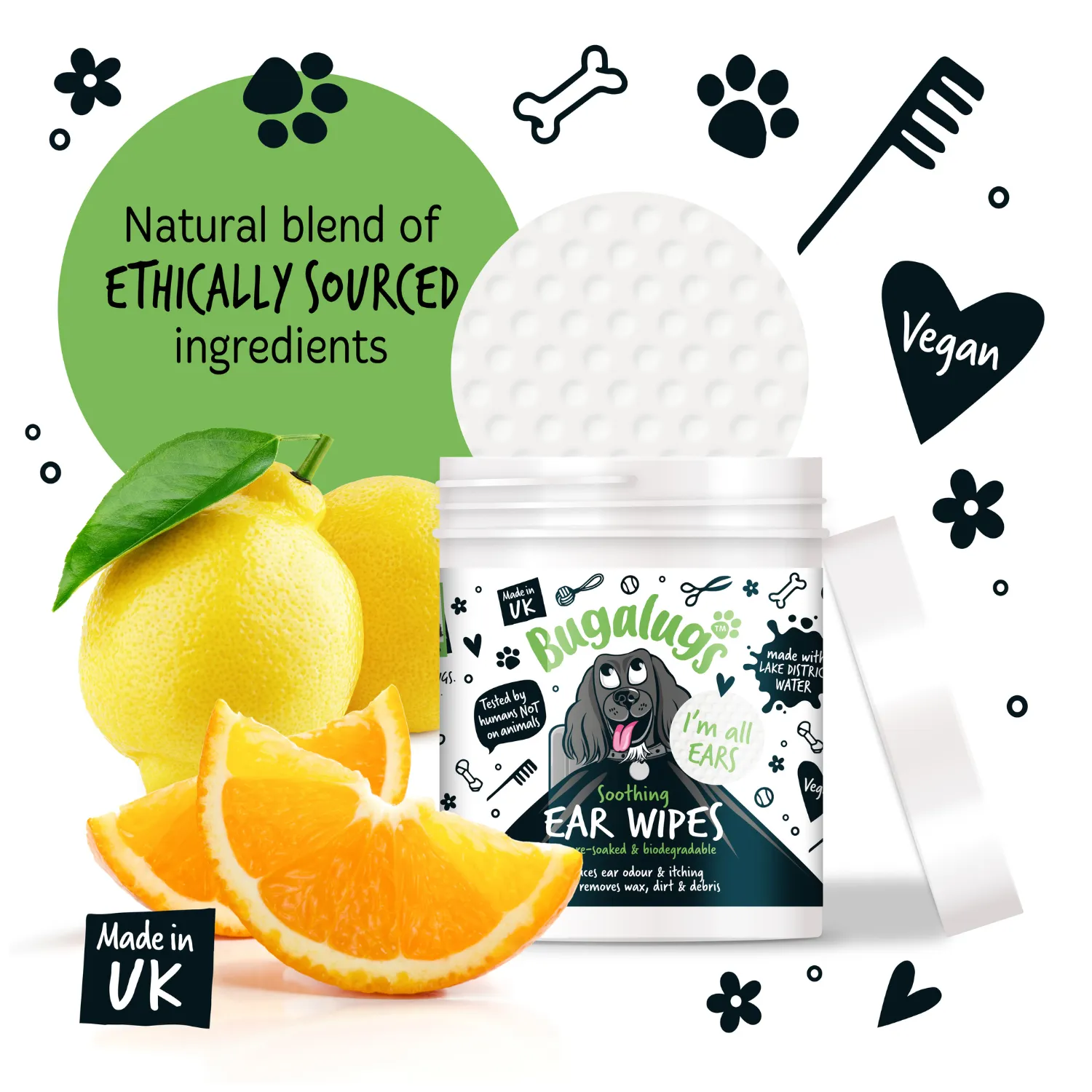 Soothing Ear Wipes for Dogs 100 Pre-soaked & Biodegradable Wipes