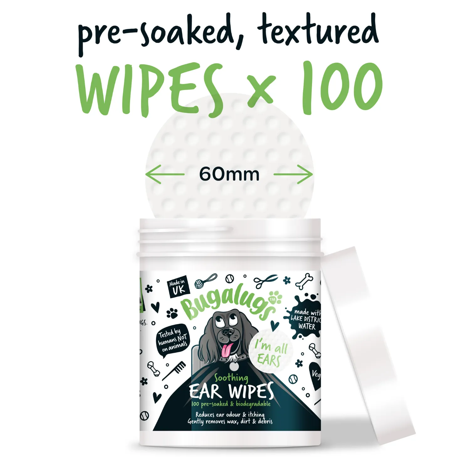 Soothing Ear Wipes for Dogs 100 Pre-soaked & Biodegradable Wipes