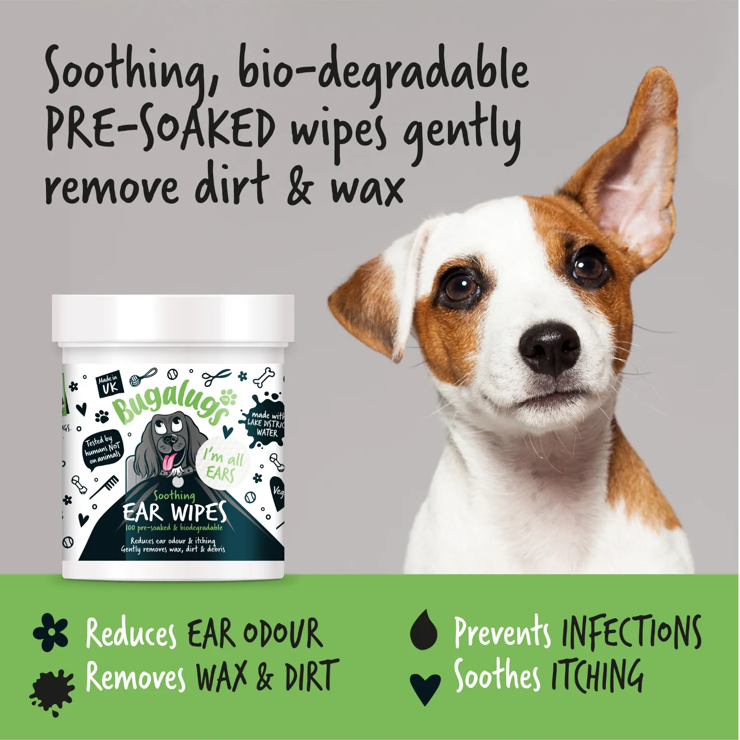 Soothing Ear Wipes for Dogs 100 Pre-soaked & Biodegradable Wipes