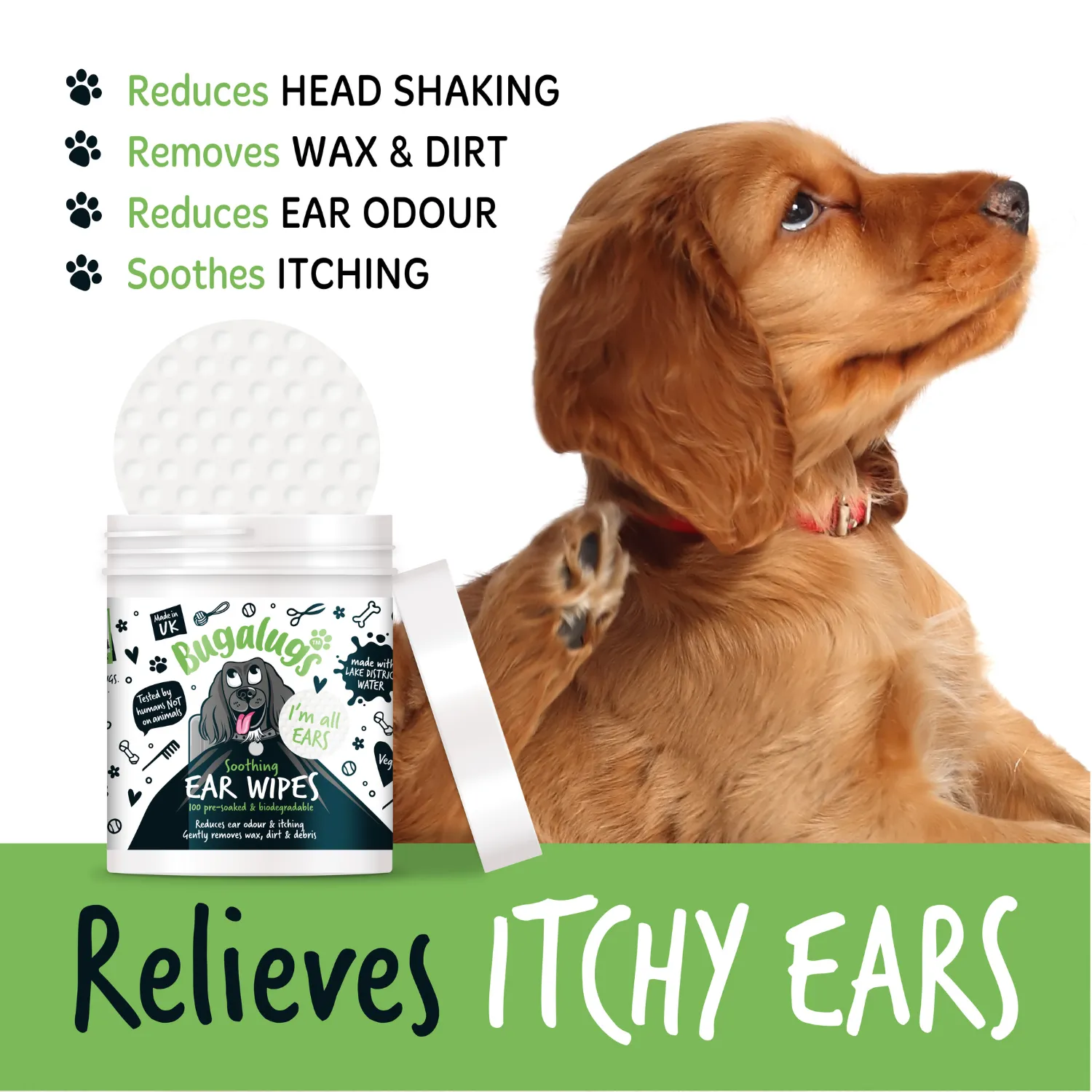 Soothing Ear Wipes for Dogs 100 Pre-soaked & Biodegradable Wipes